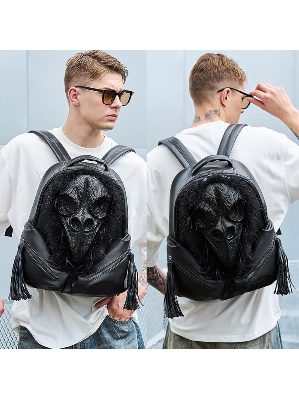 Women's Large Silver Skull Backpack Gothic Punk Halloween Horror 3D Chain Strap - Picture 6 of 6